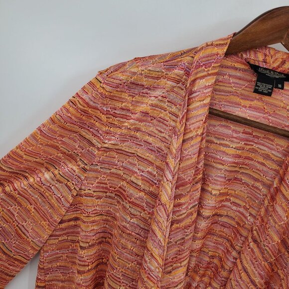 Peck & Peck Womens Striped Knit Cardigan‎ Sweater Sz 16 Orange Open Front - Picture 4 of 8